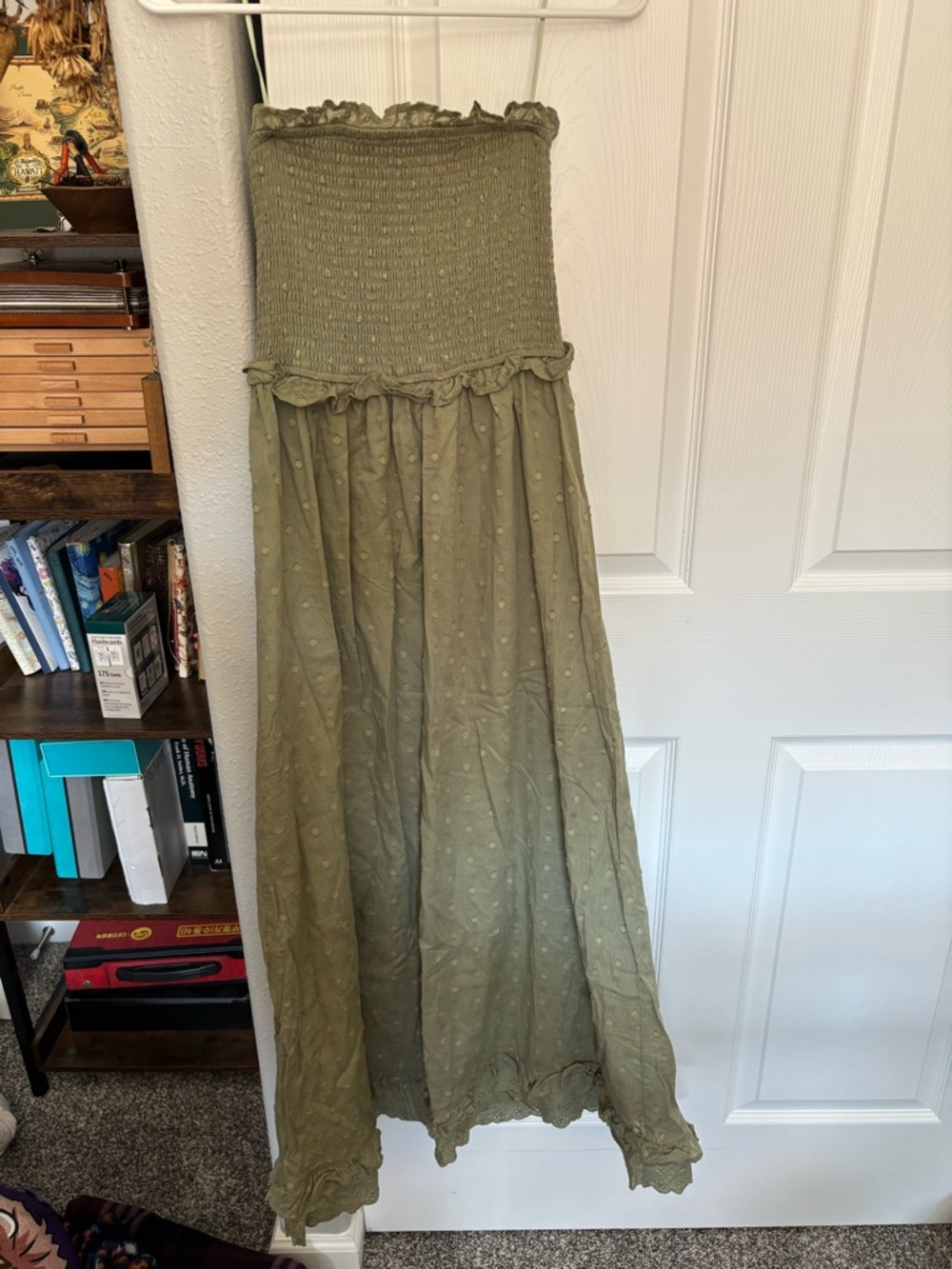 Olive Strapless Smocked Maxi Skirt